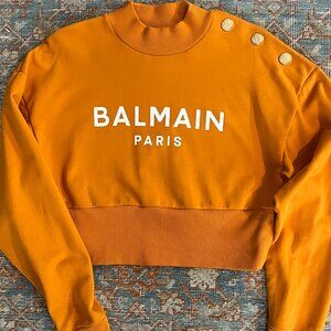 Balmain Logo Three-button Cropped ORANGE Sweatshirt
